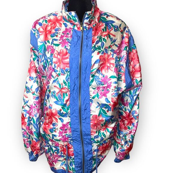 Lavon Windbreaker Bomber Jacket Women's M Multicolored Floral Print VTG Zipper - Picture 2 of 12